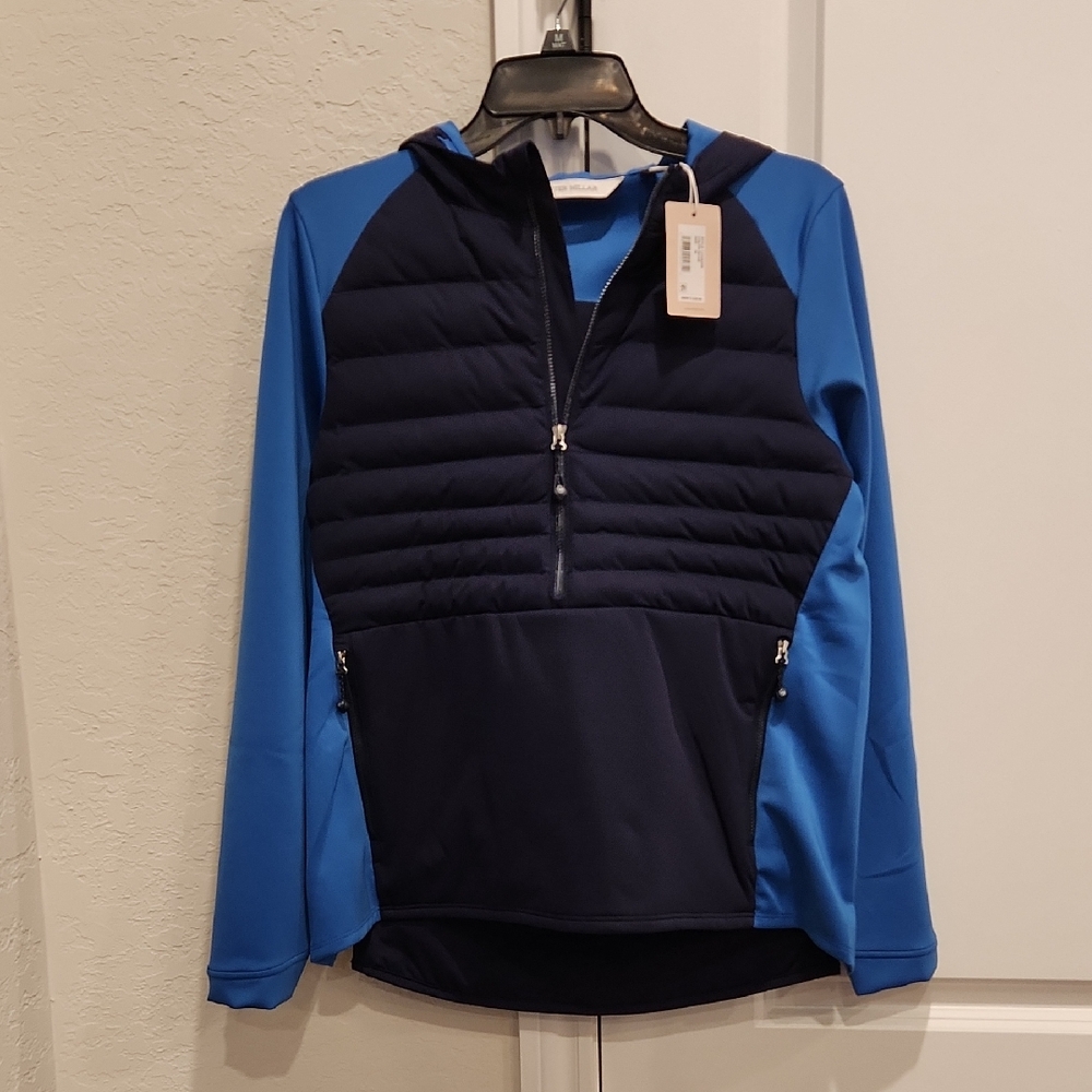 🔥 NWT Peter Millar Women's Navy / Abaco Blue Hood, Half-Zip, MEDIUM